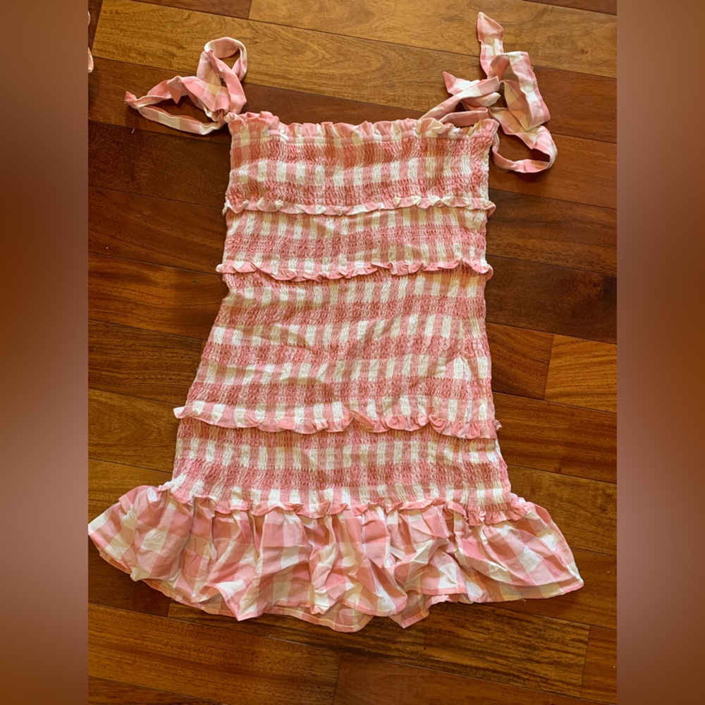 Pink and White Gingham Ruffle Sundress - Picture 2 of 4